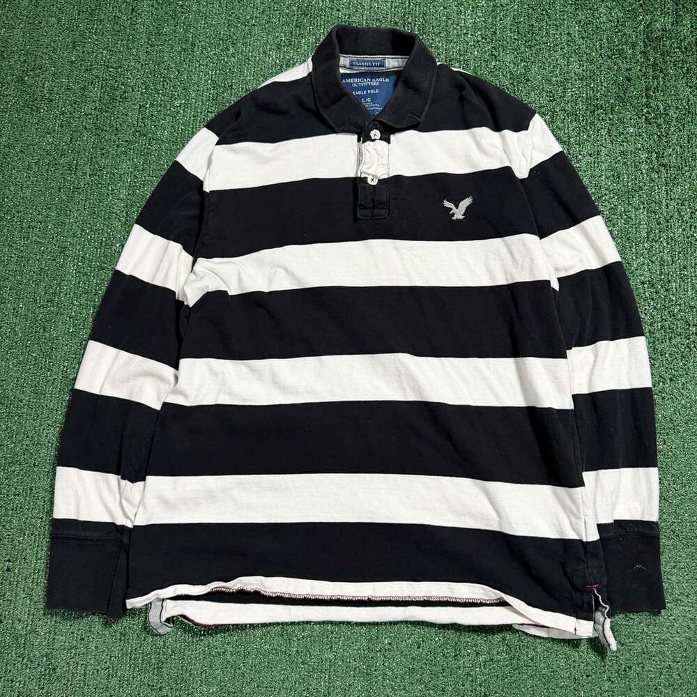 Y2K American Eagle Outfitters Stripe Long Sleeve Rugby Polo Shirt Size Large